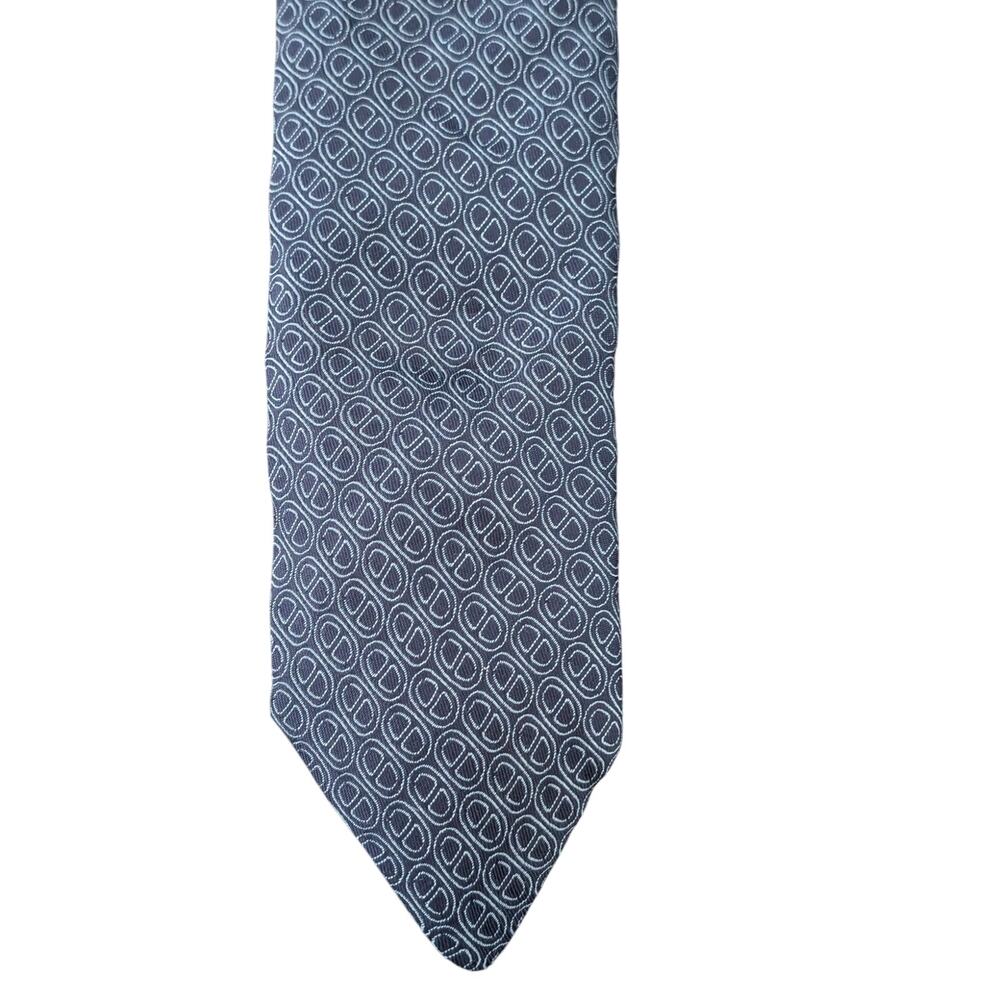 Vintage Hermès 100% Silk Men's Dark Blue Tie With White Geometric Designs